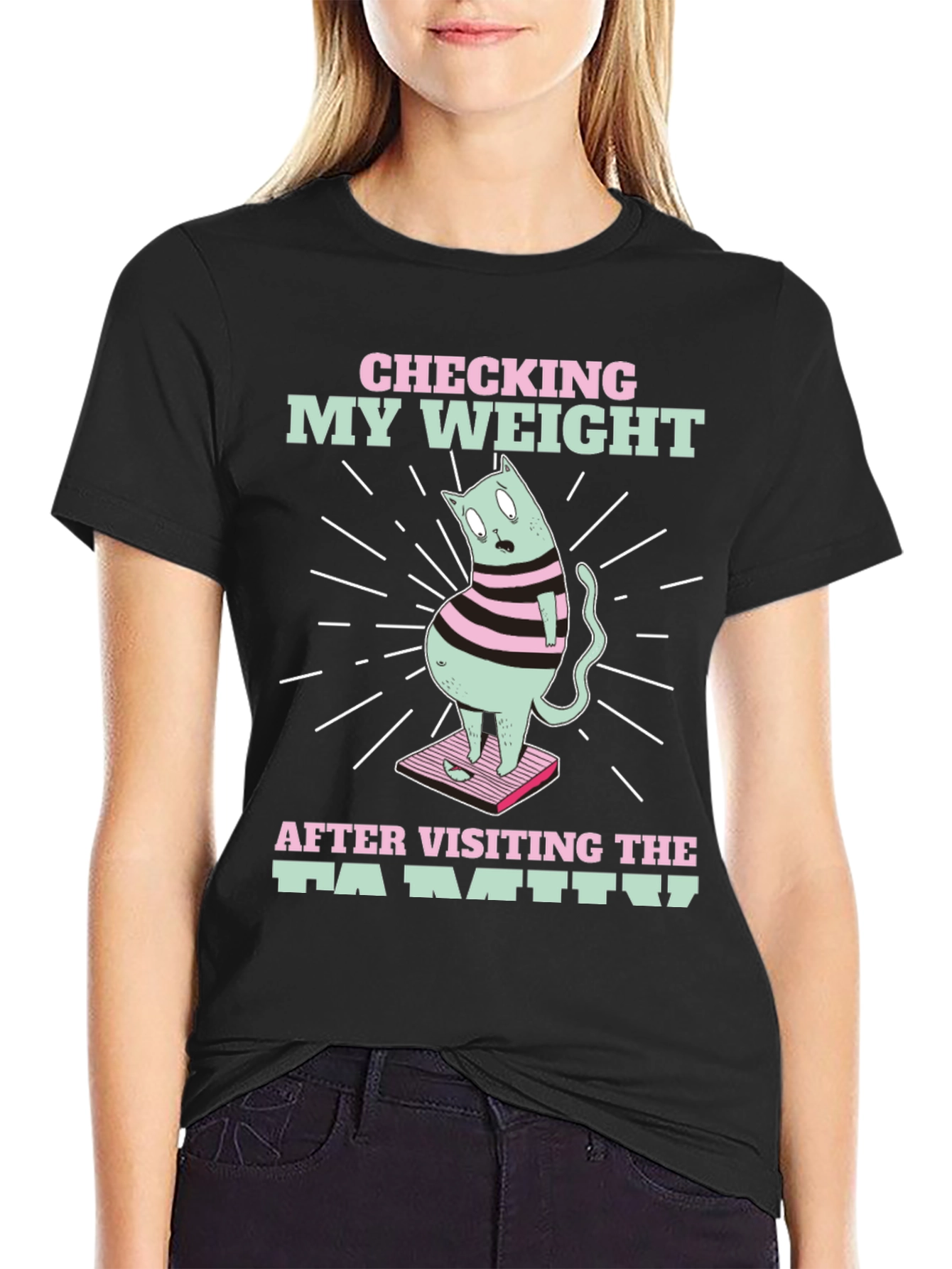 Funny Cat Weight T-Shirt - After Family Visit Tee