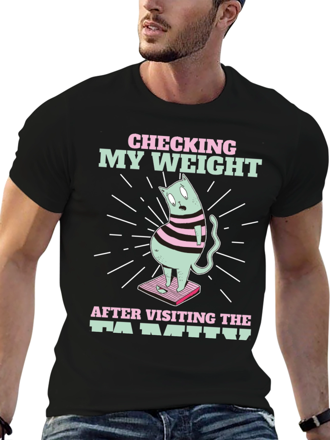 Funny Cat Weight T-Shirt - After Family Visit Tee