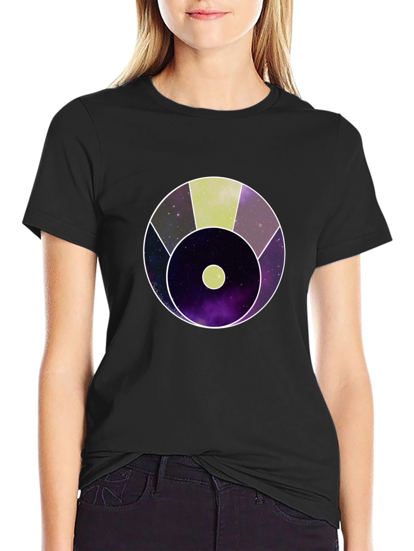 Abstract Cosmic Circle Graphic Black T-Shirt