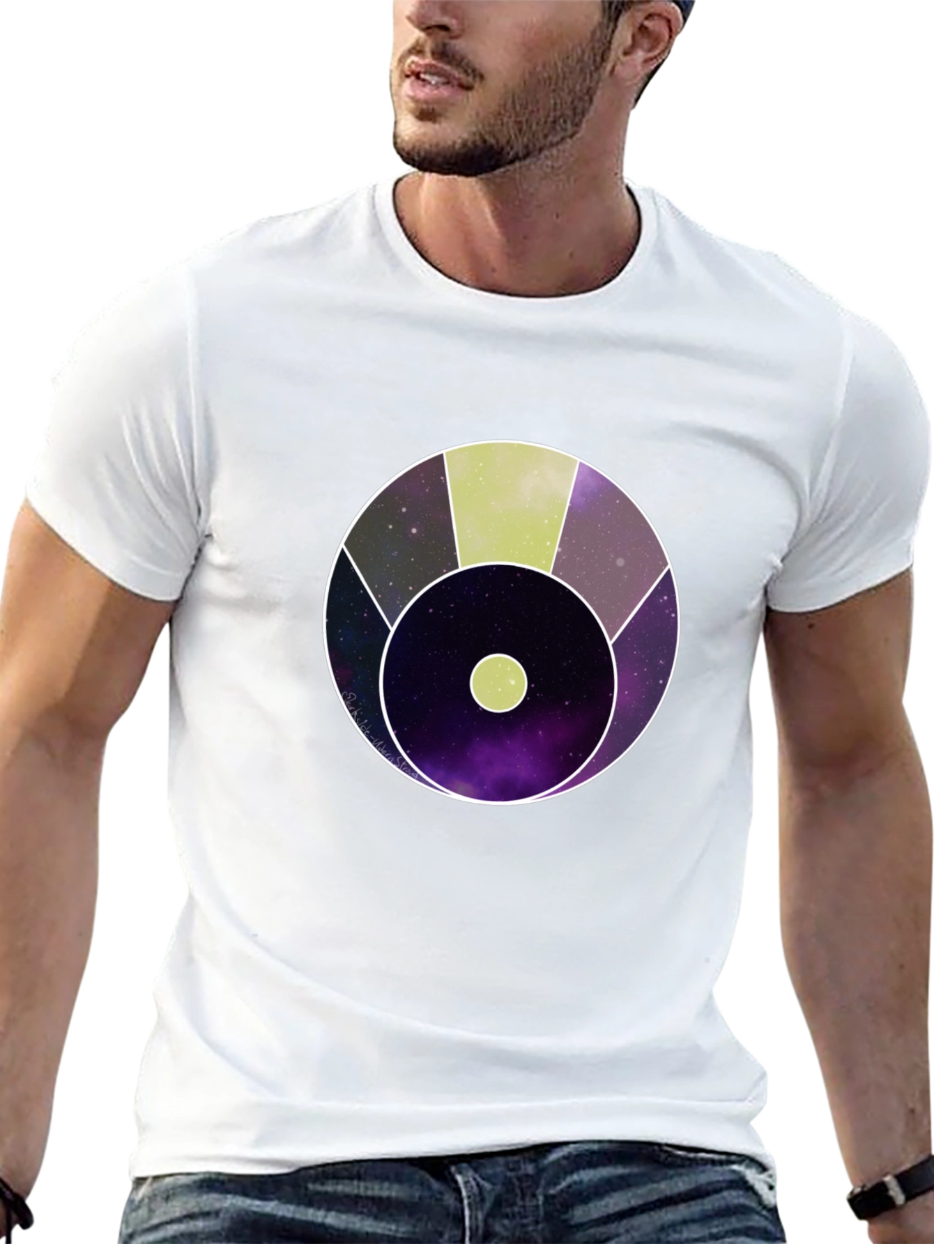 Abstract Cosmic Circle Graphic Black T-Shirt