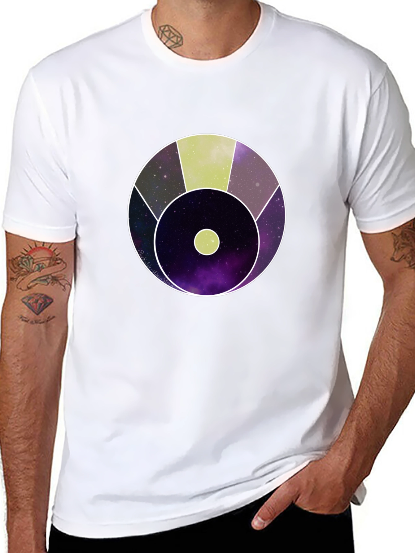 Abstract Cosmic Circle Graphic Black T-Shirt