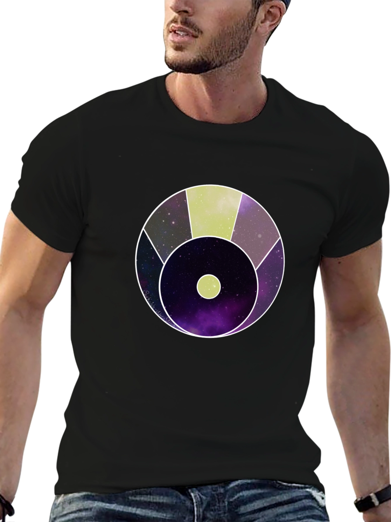 Abstract Cosmic Circle Graphic Black T-Shirt