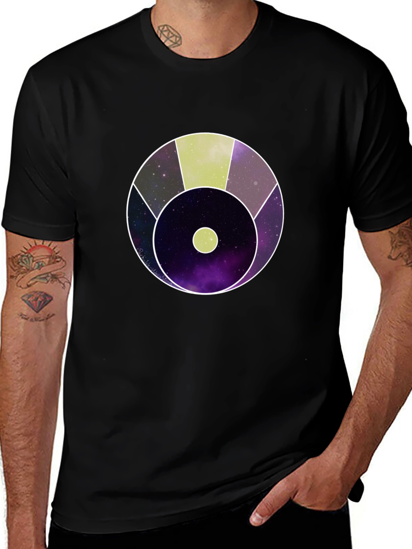 Abstract Cosmic Circle Graphic Black T-Shirt
