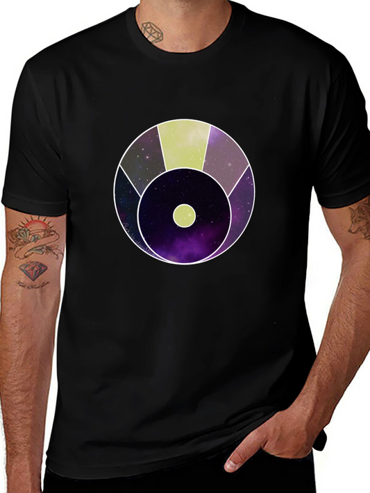 Abstract Cosmic Circle Graphic Black T-Shirt