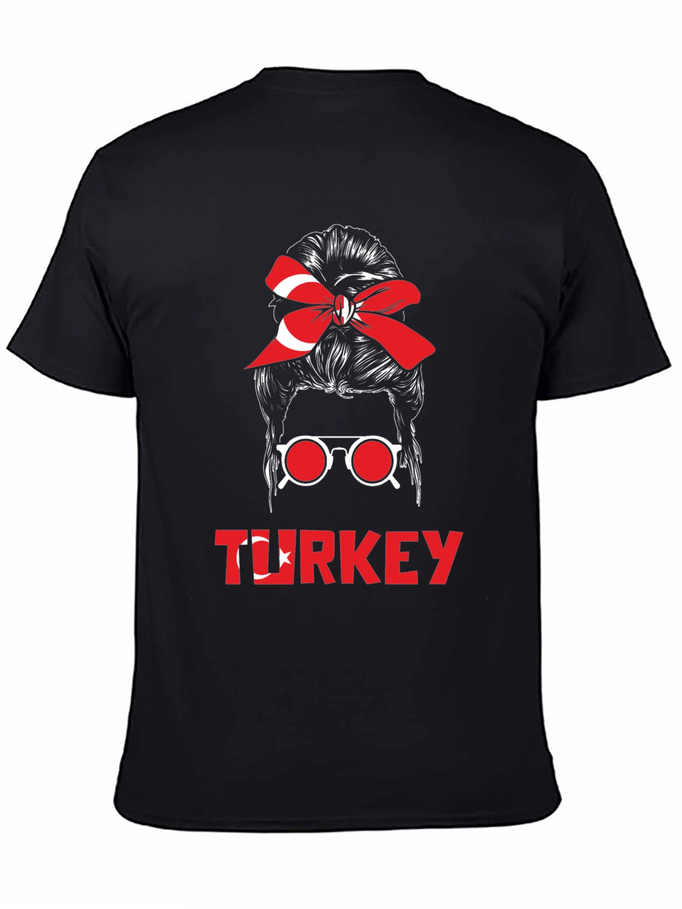 Turkey Messy Bun T-Shirt - Turkish Flag