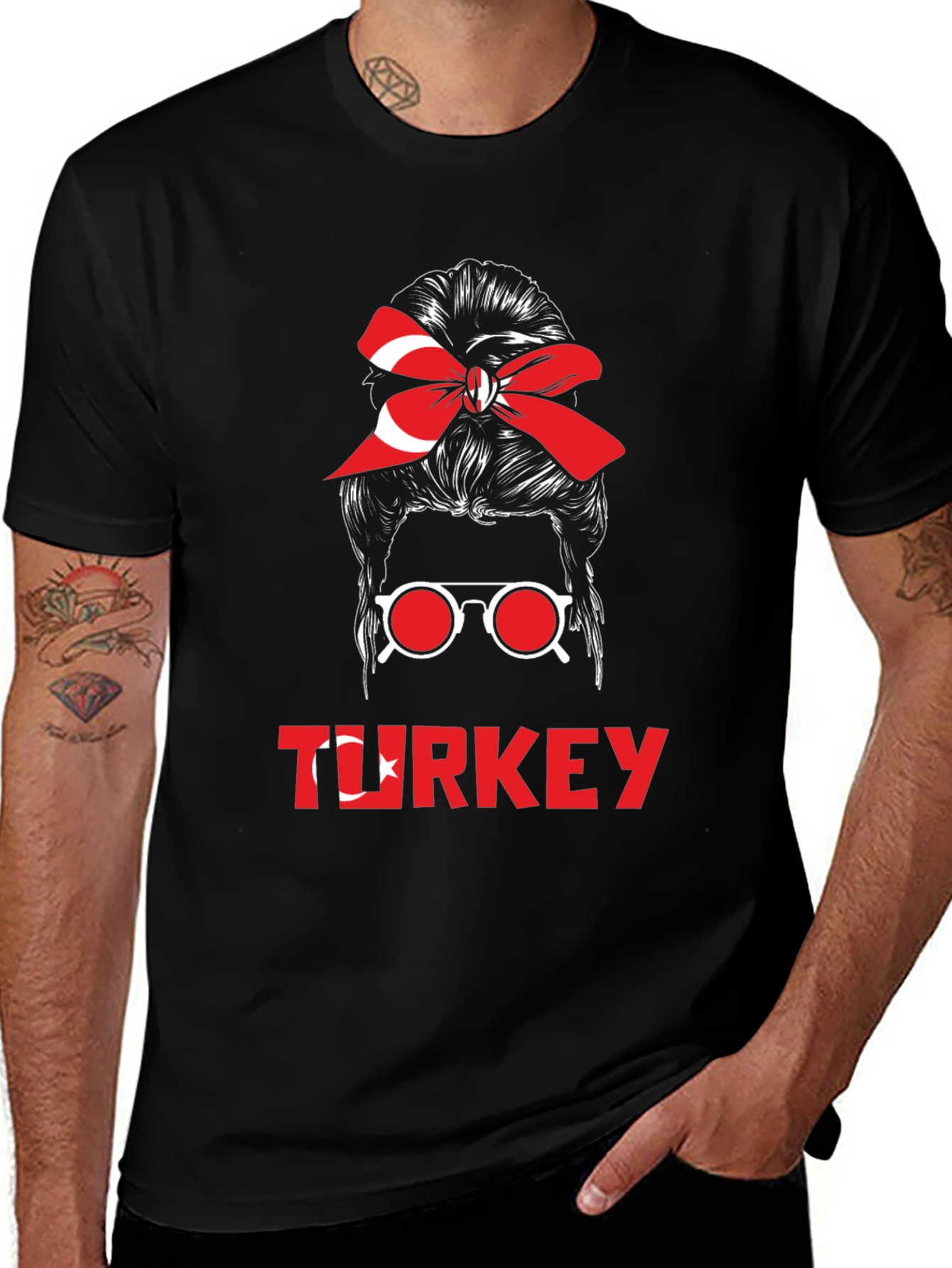Turkey Messy Bun T-Shirt - Turkish Flag