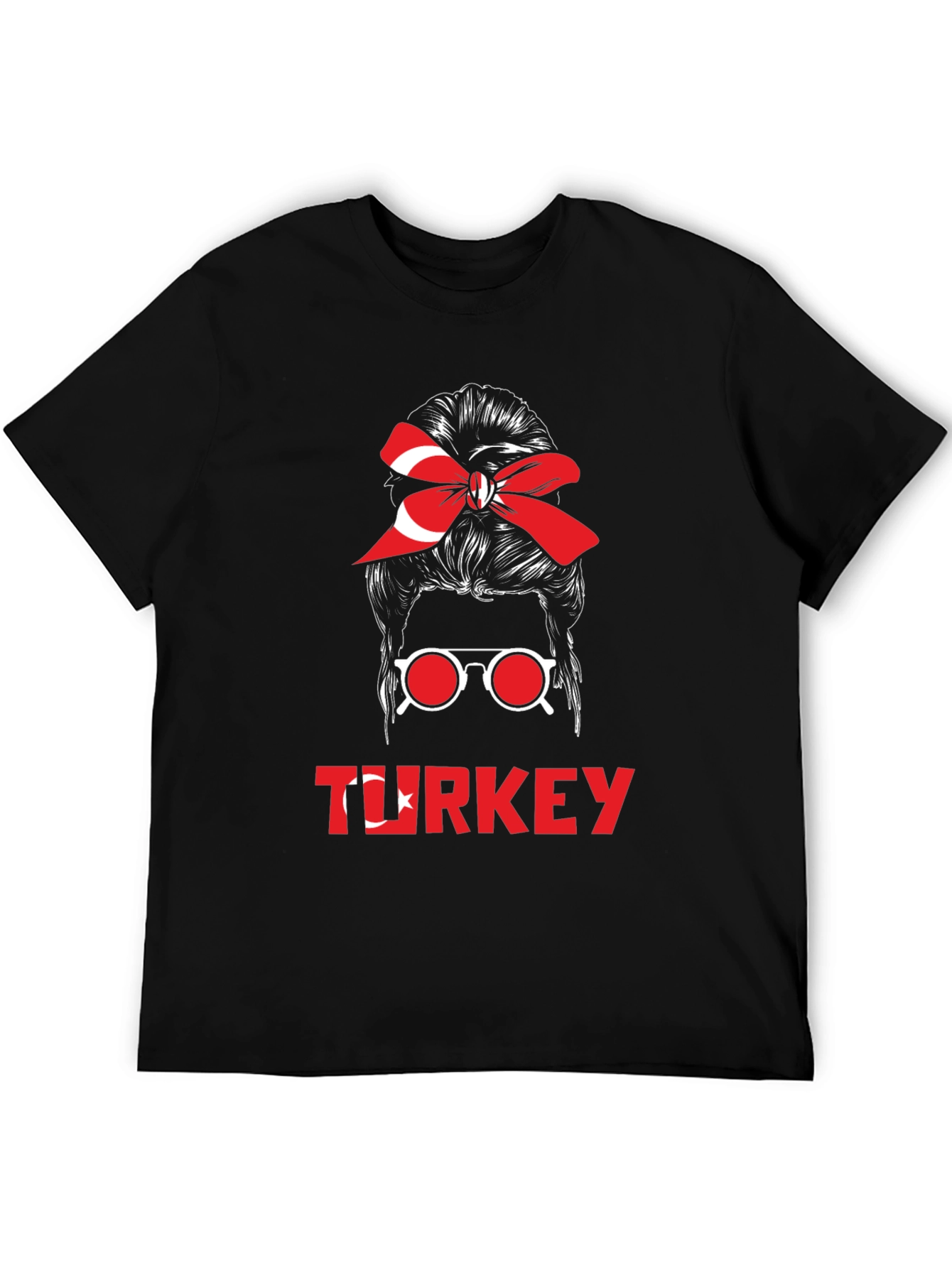 Turkey Messy Bun T-Shirt - Turkish Flag