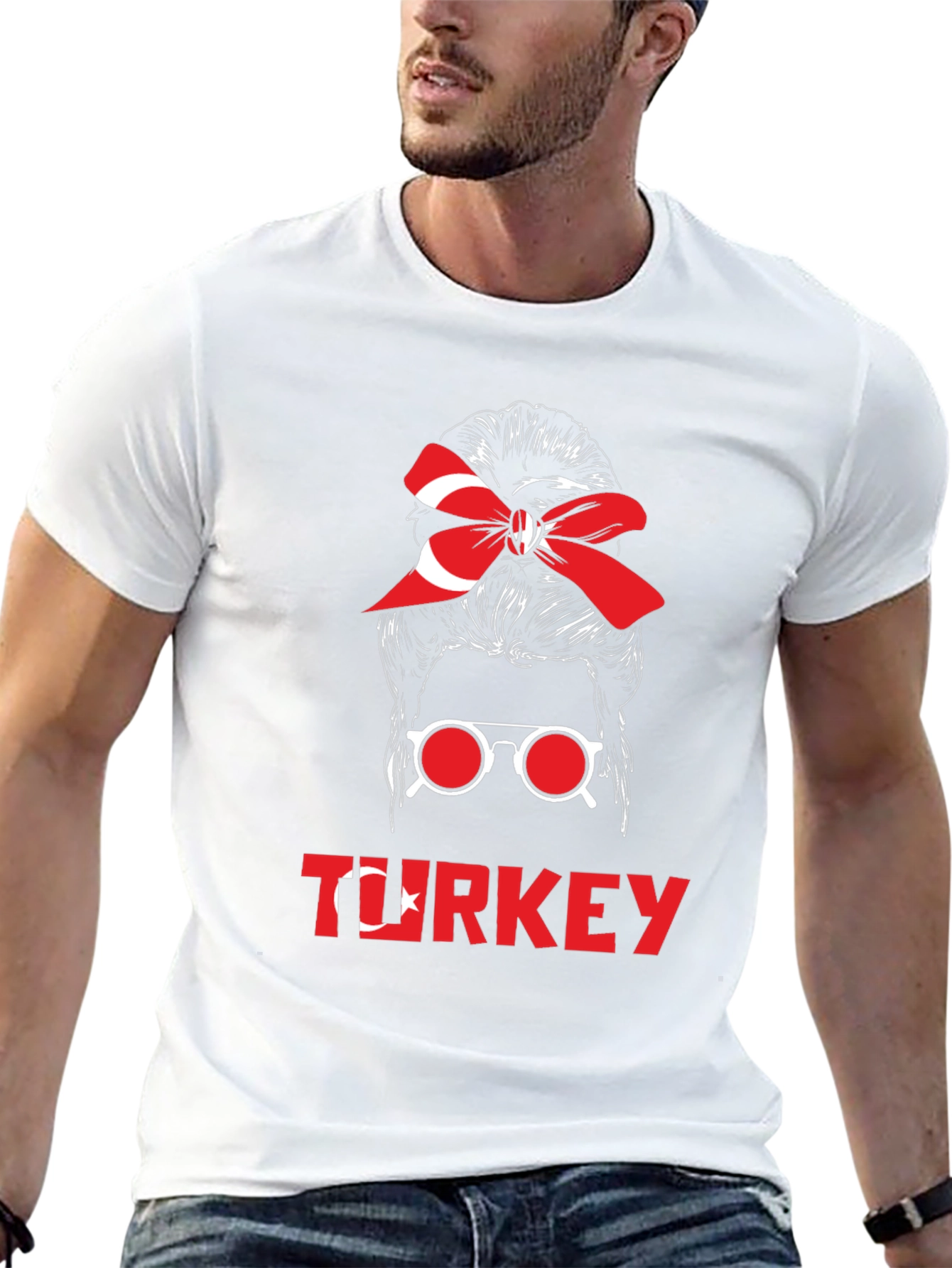 Turkey Messy Bun T-Shirt - Turkish Flag