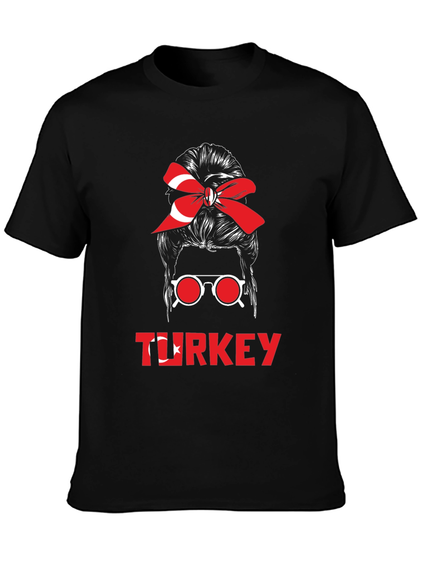 Turkey Messy Bun T-Shirt - Turkish Flag
