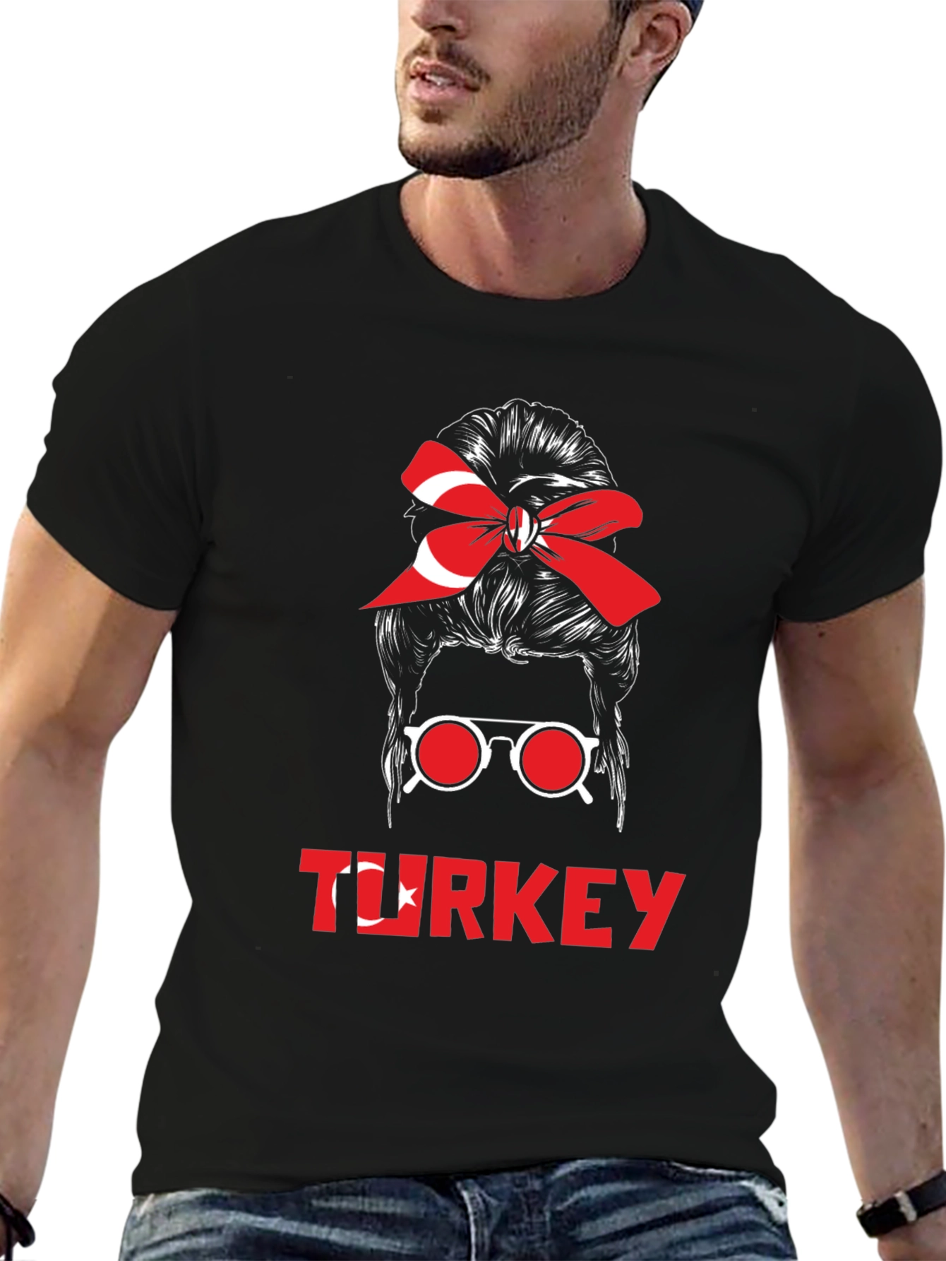 Turkey Messy Bun T-Shirt - Turkish Flag