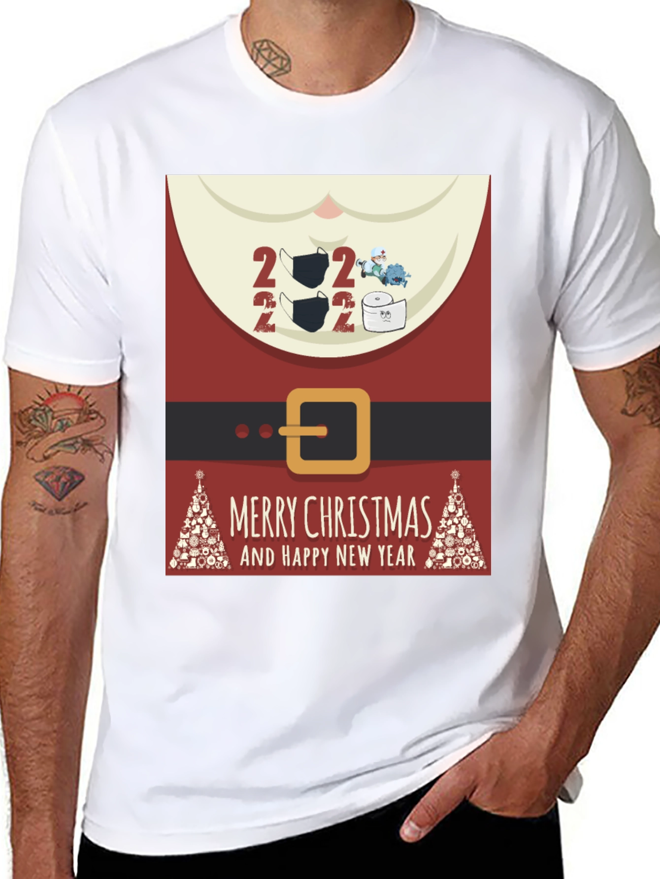 Festive 2022 Masked Santa Christmas T-Shirt