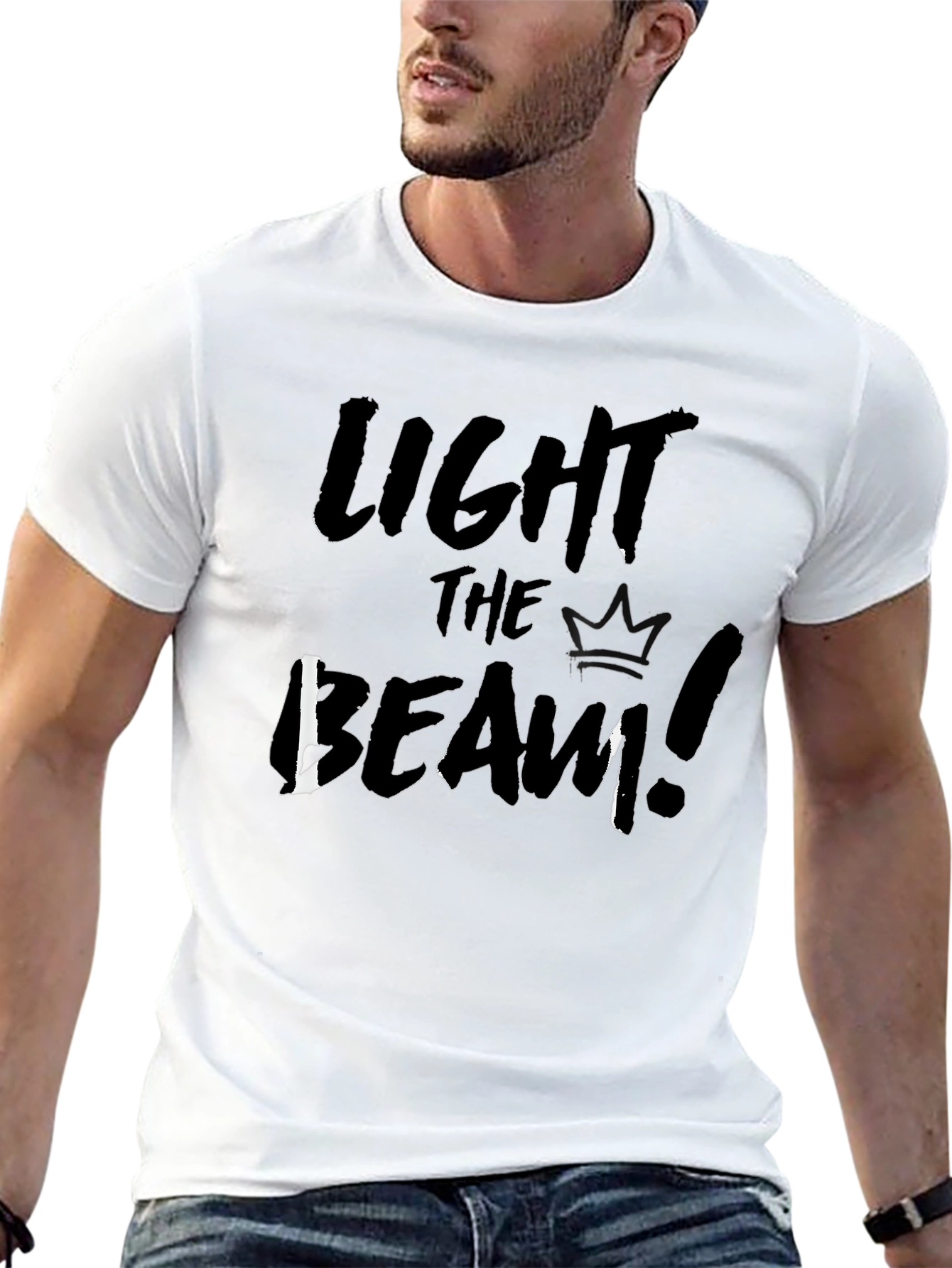 Light The Beam! Black Graphic Tee Shirt