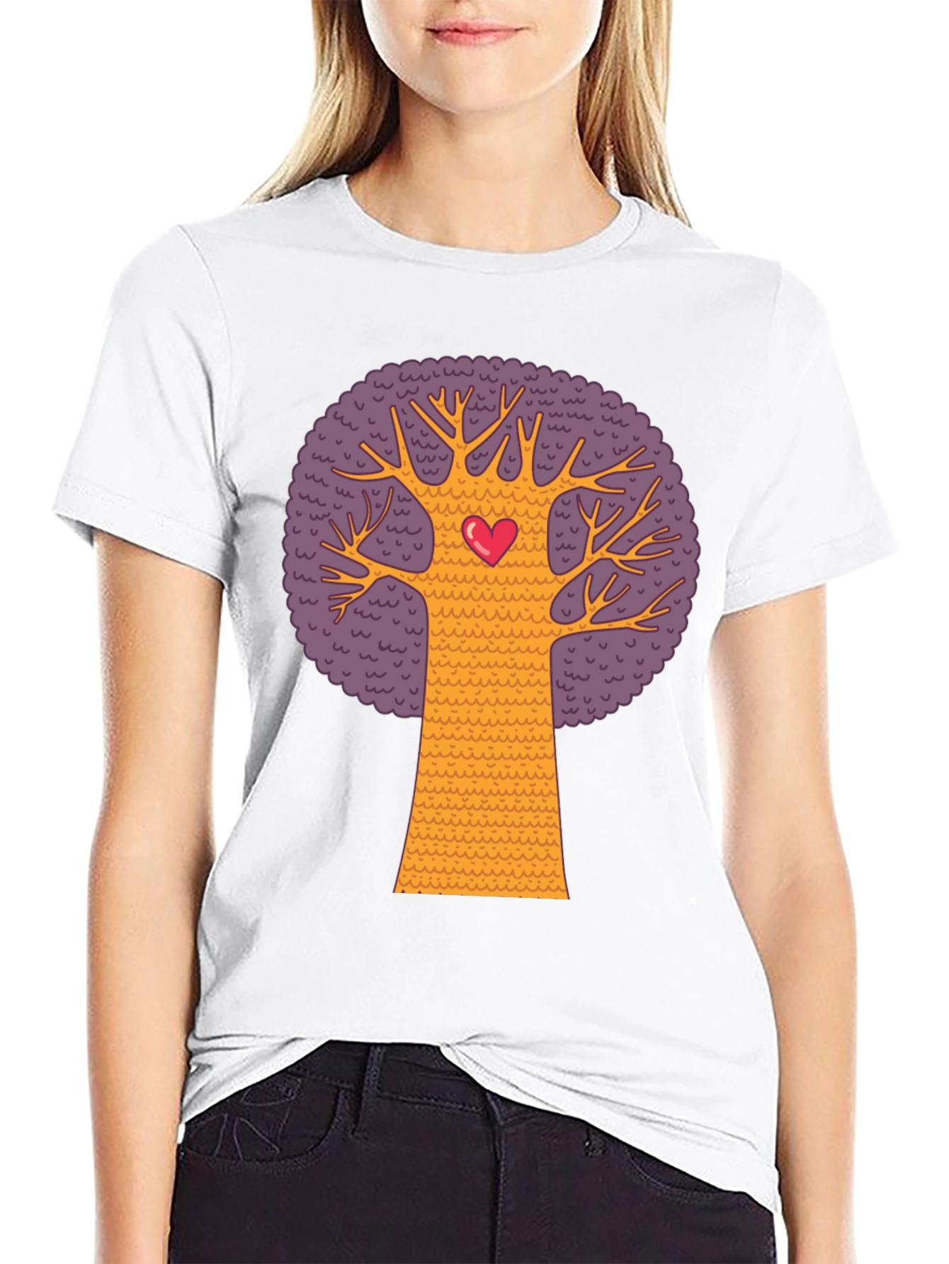 Heart Tree Graphic Tee - Black Cotton Blend T-Shirt