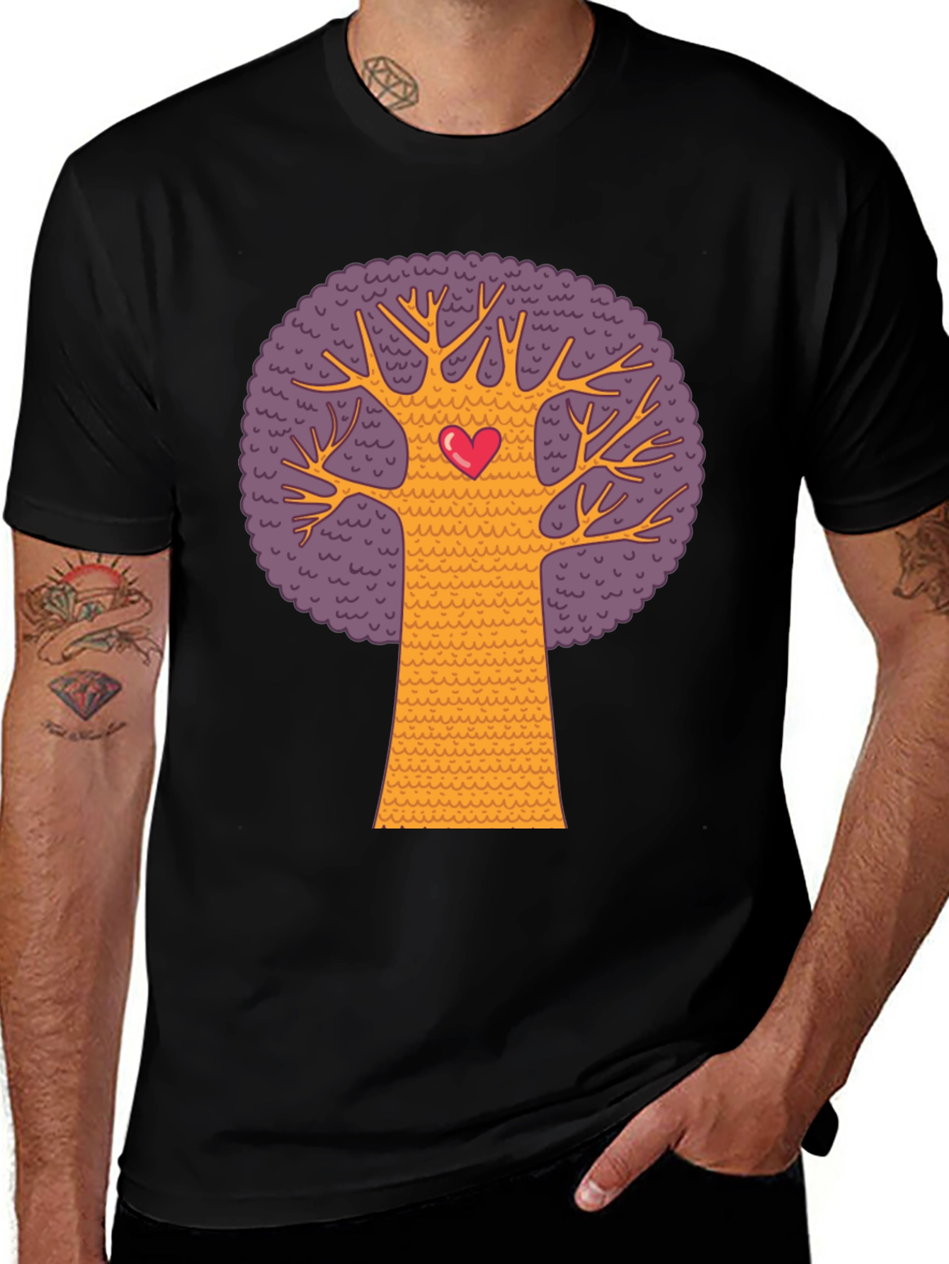 Heart Tree Graphic Tee - Black Cotton Blend T-Shirt