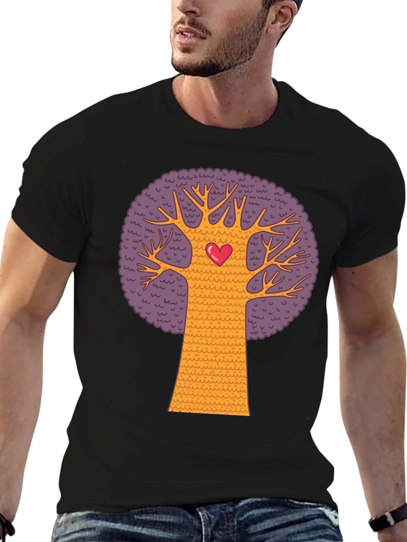 Heart Tree Graphic Tee - Black Cotton Blend T-Shirt