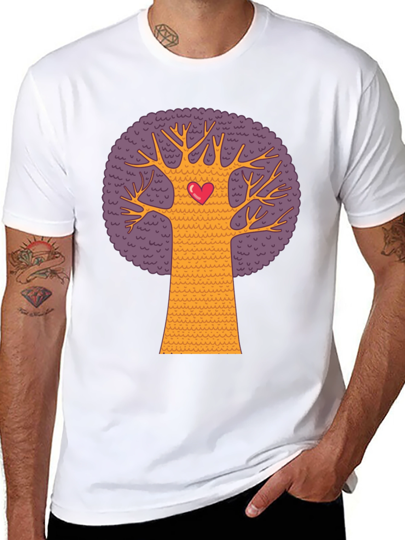 Heart Tree Graphic Tee - Black Cotton Blend T-Shirt