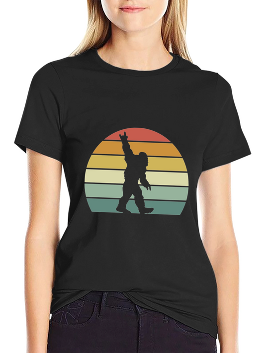 Retro Bigfoot Rock On T-Shirt - Black