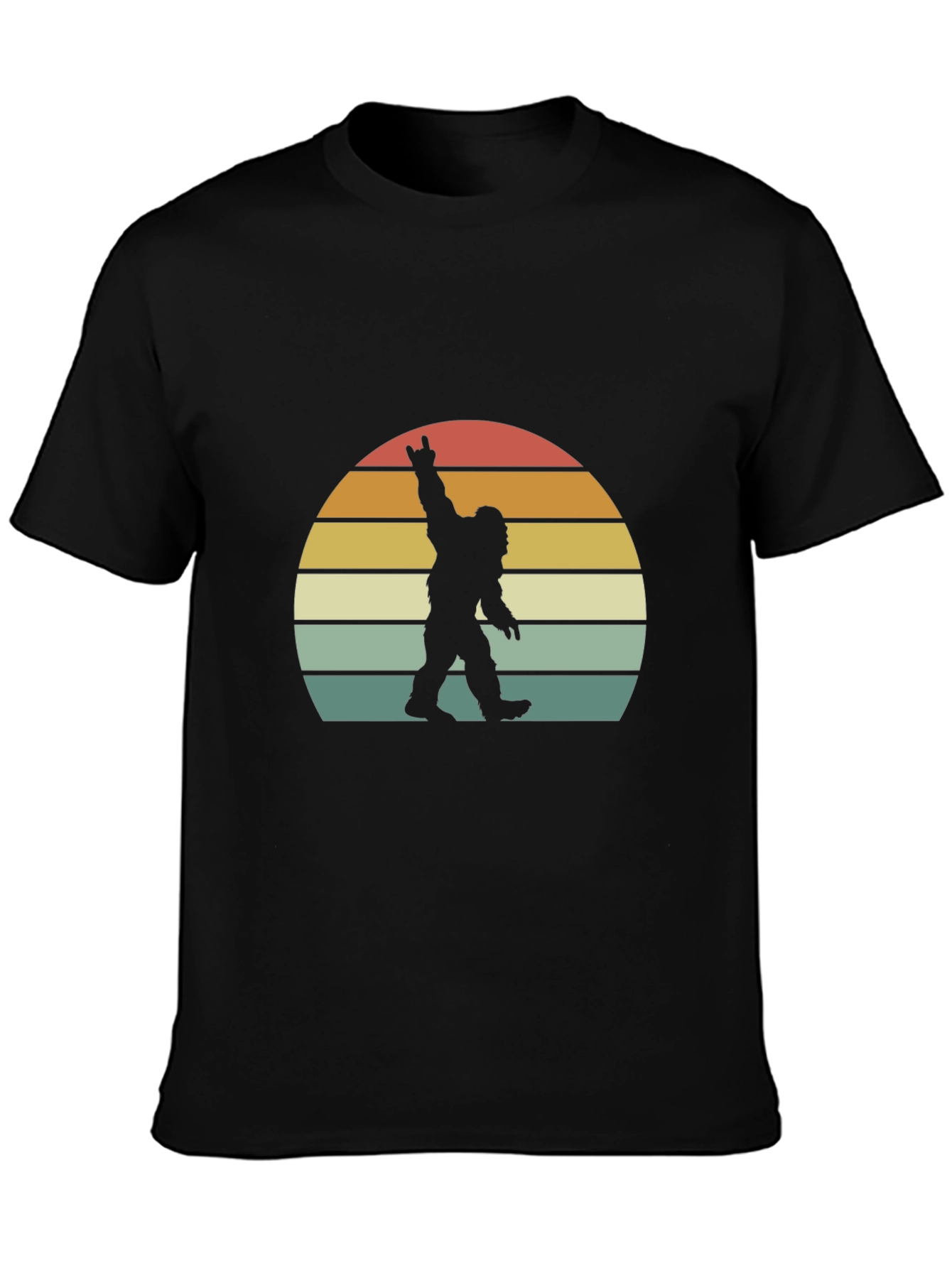 Retro Bigfoot Rock On T-Shirt - Black