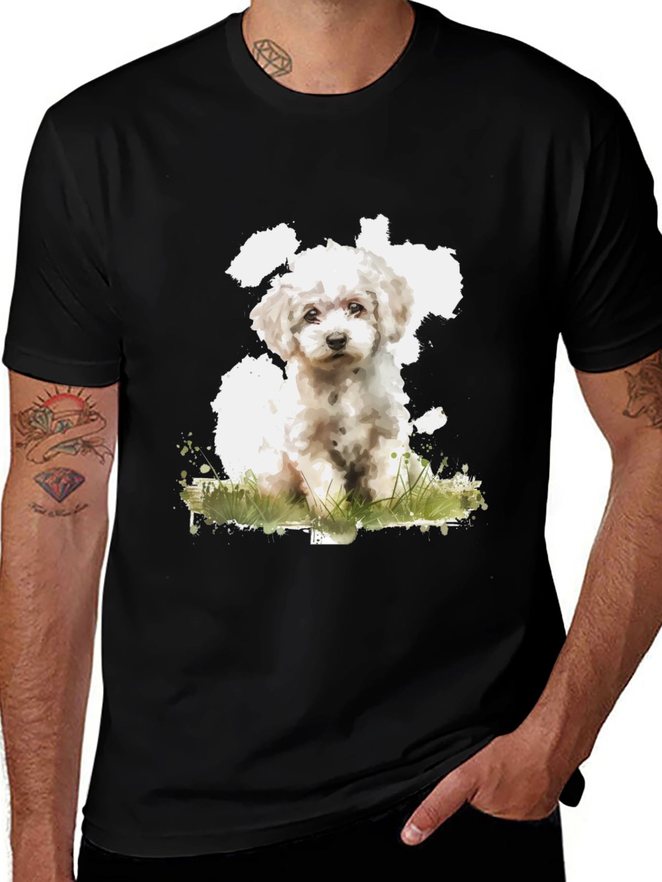 Cute Dog Art Black T-Shirt - Soft Cotton Blend