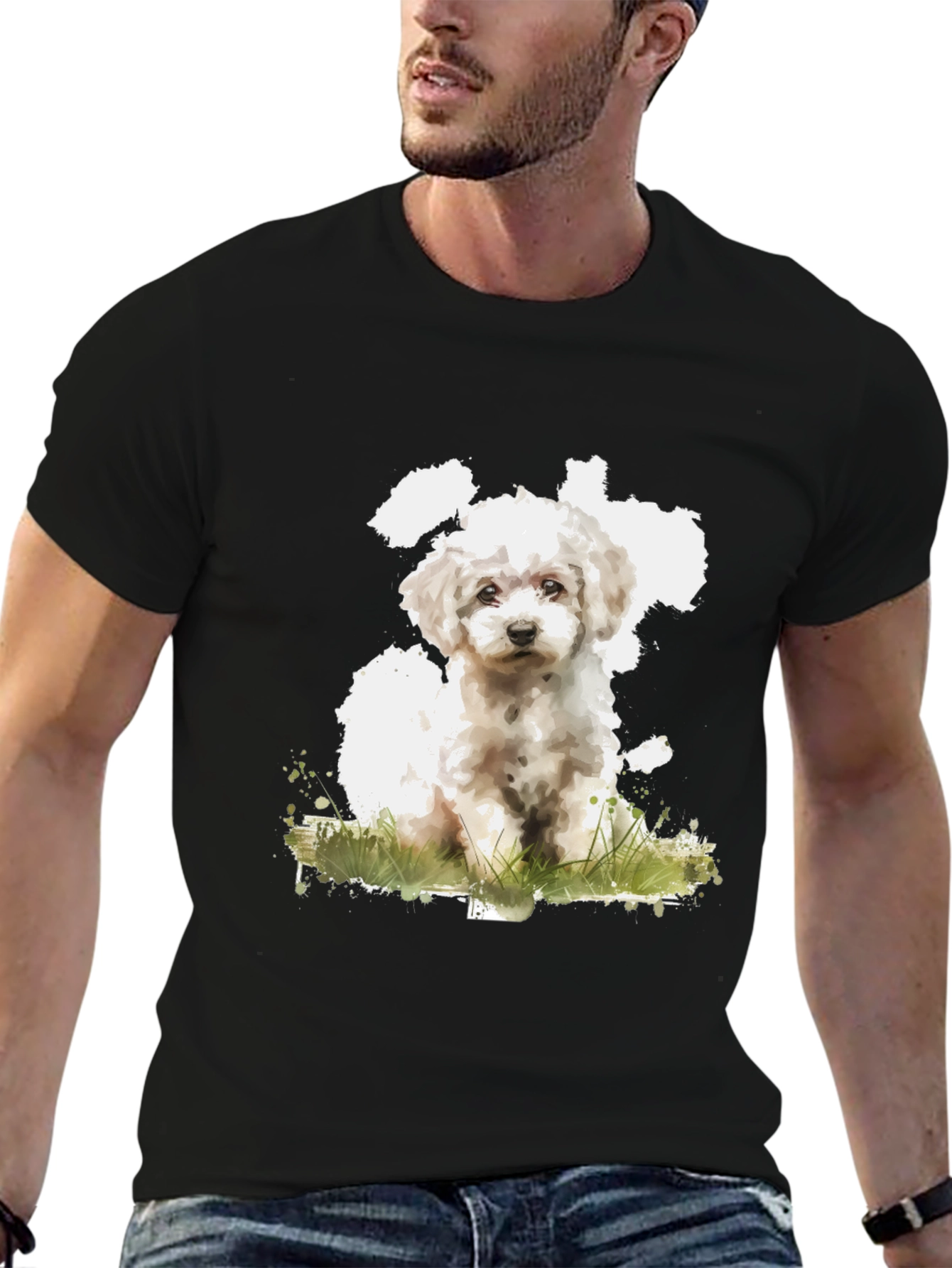 Cute Dog Art Black T-Shirt - Soft Cotton Blend