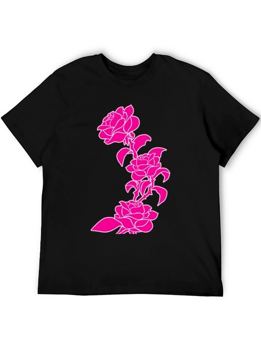 Black T-shirt with Pink Roses Graphic