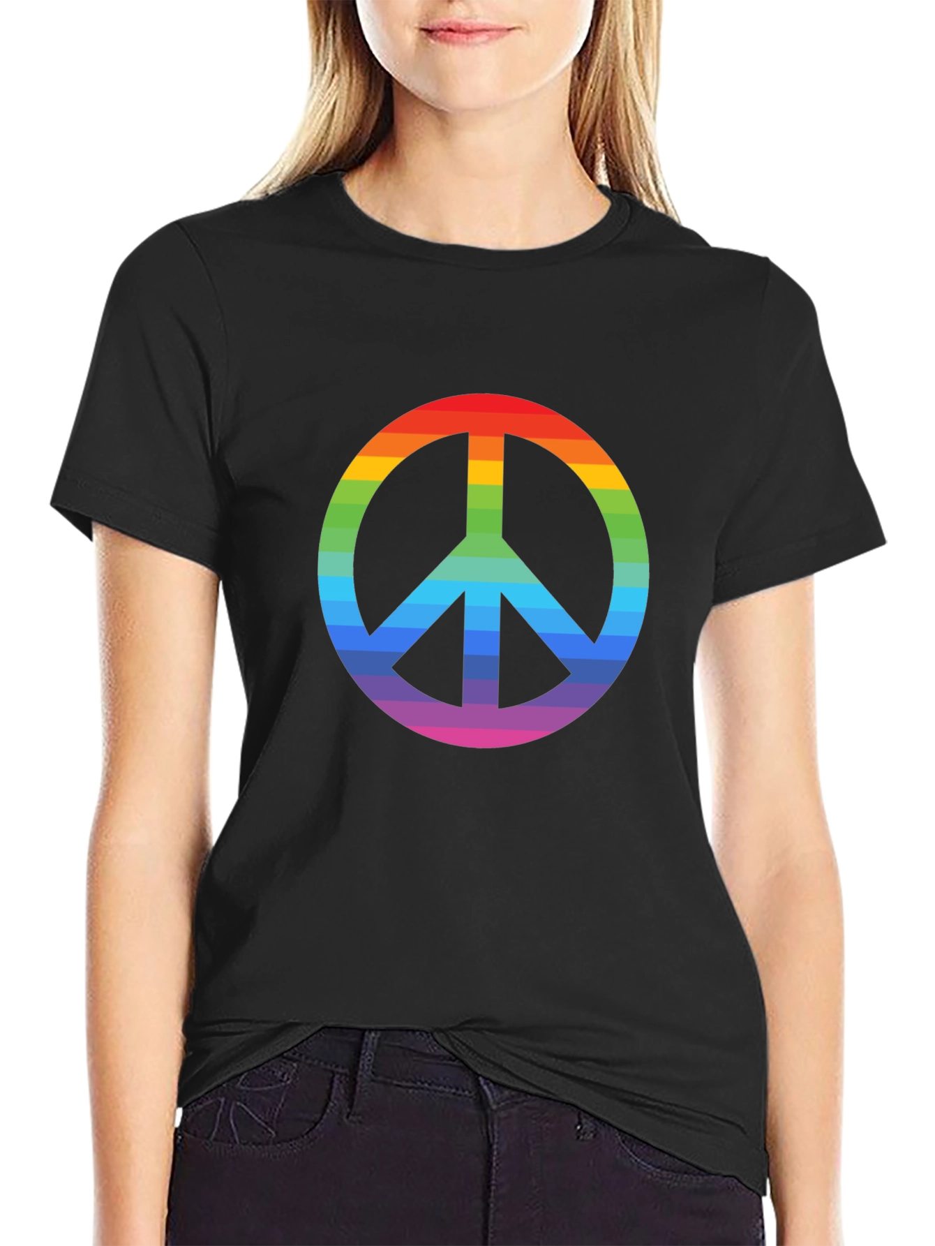 Rainbow Peace Sign Black T-Shirt