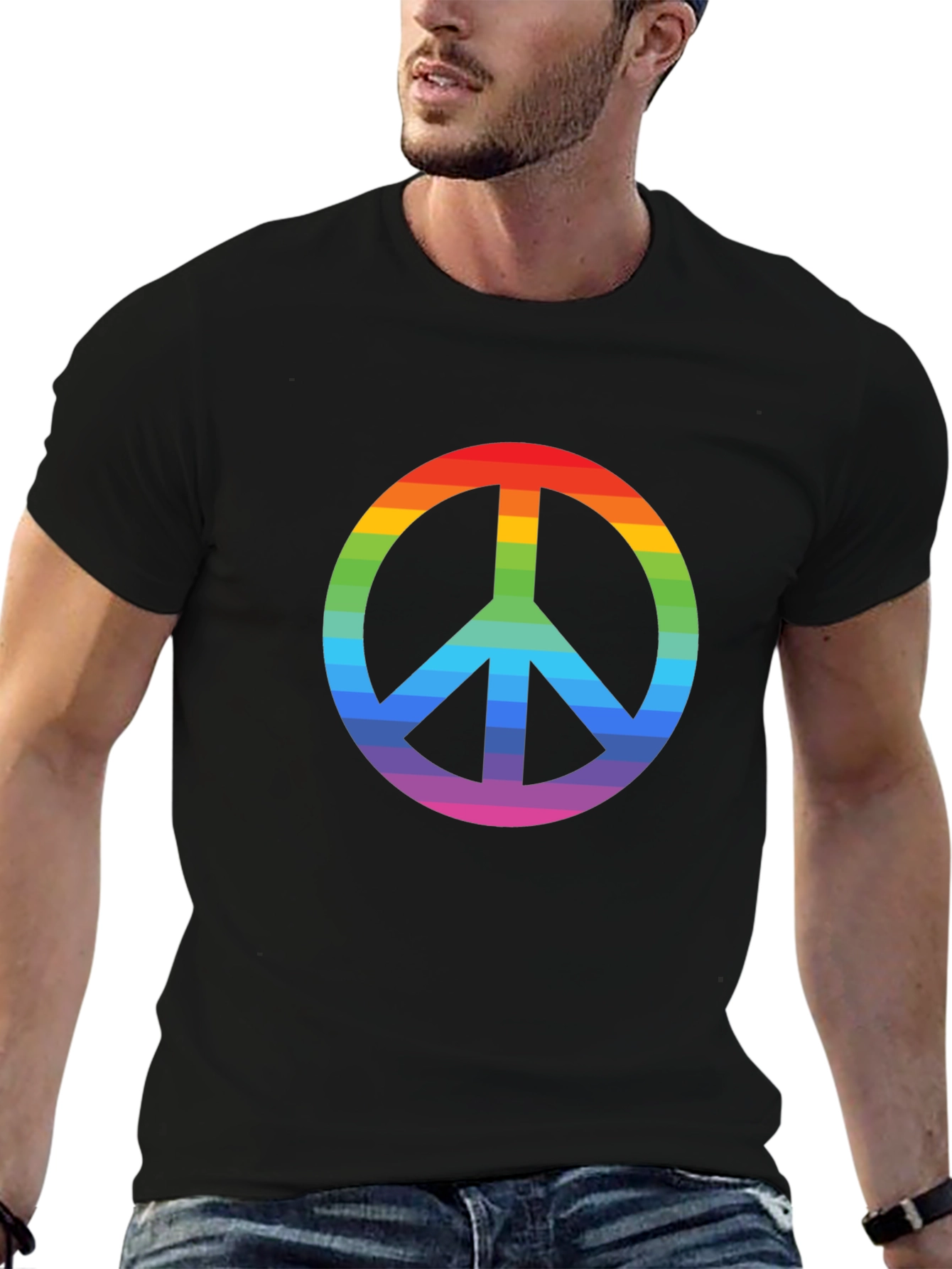 Rainbow Peace Sign Black T-Shirt