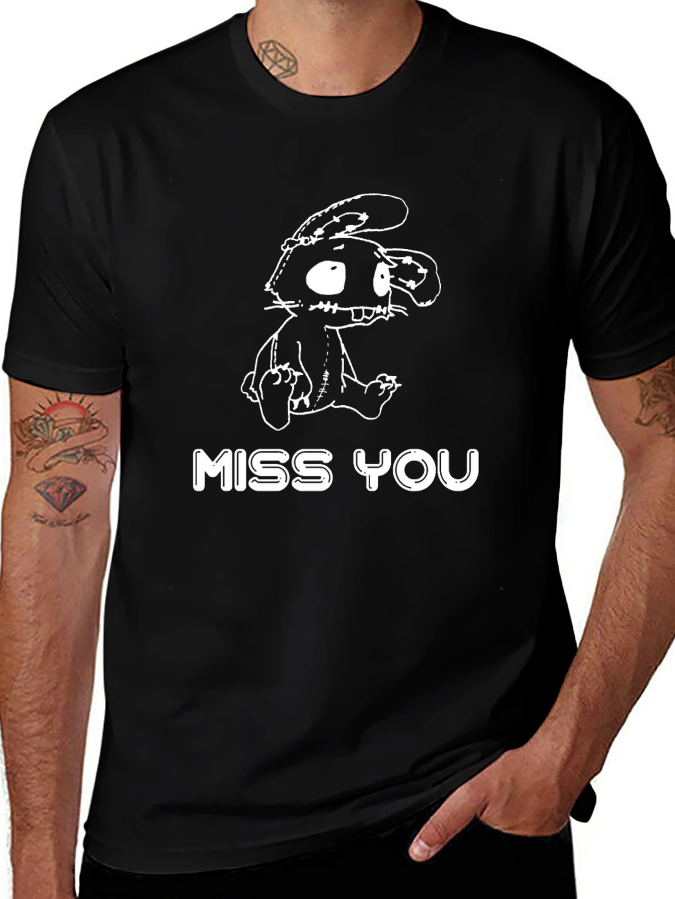 Miss You Creepy Bunny Black T-Shirt