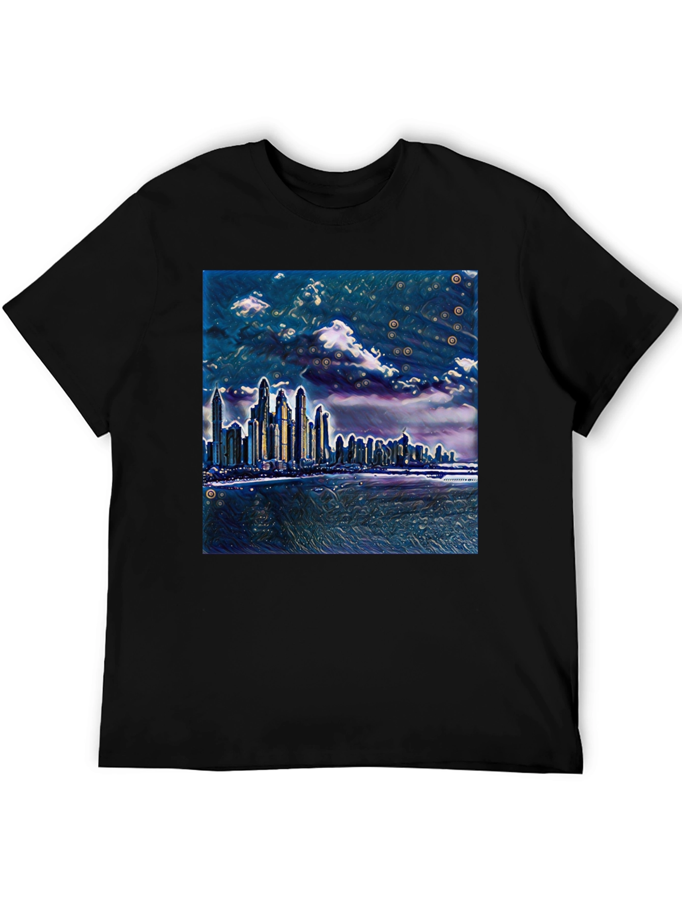 Cityscape Graphic Tee - Artistic Night View T-Shirt