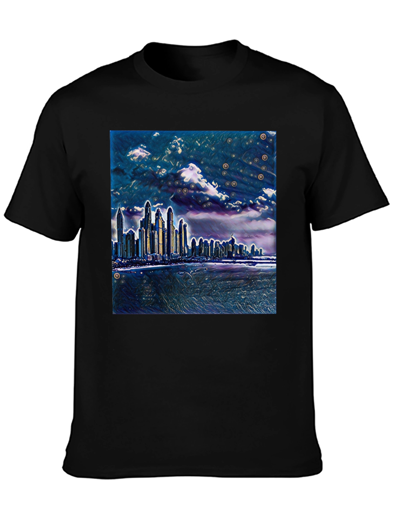 Cityscape Graphic Tee - Artistic Night View T-Shirt
