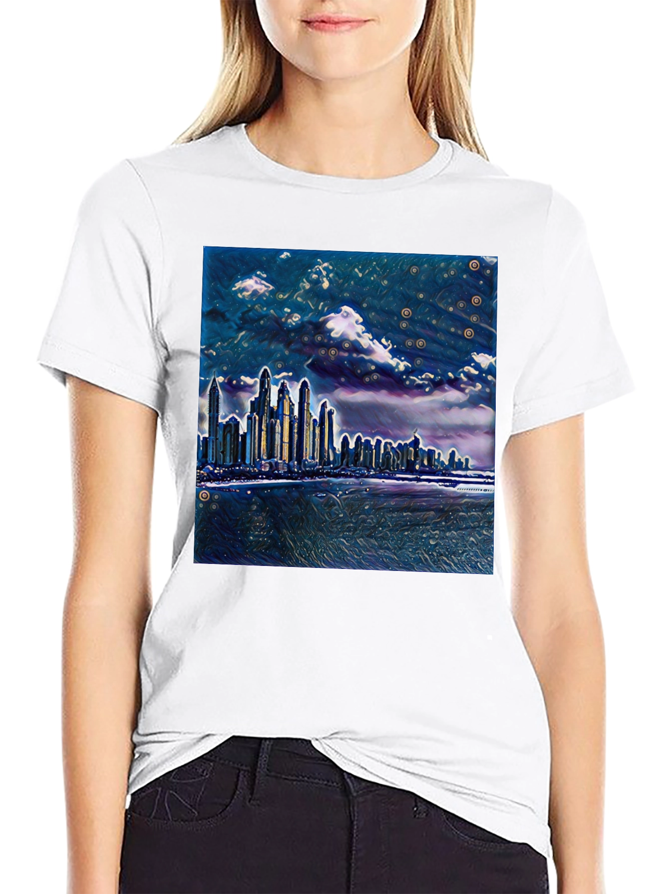 Cityscape Graphic Tee - Artistic Night View T-Shirt