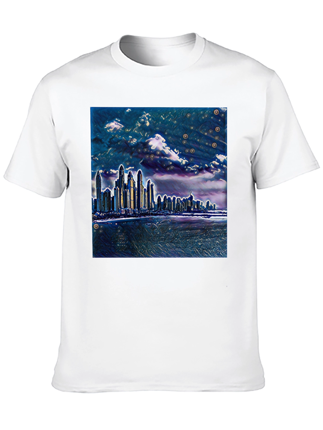 Cityscape Graphic Tee - Artistic Night View T-Shirt
