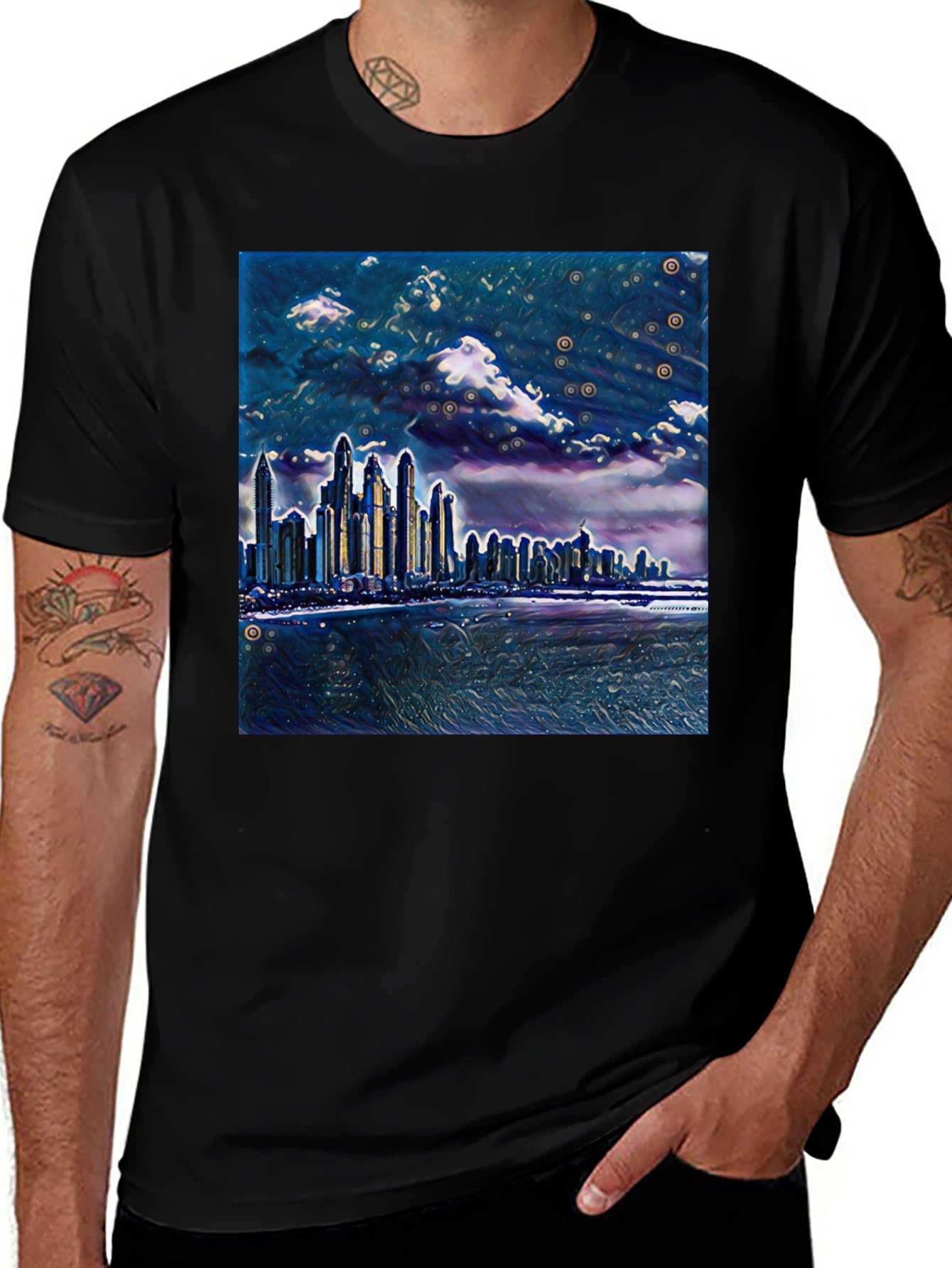Cityscape Graphic Tee - Artistic Night View T-Shirt