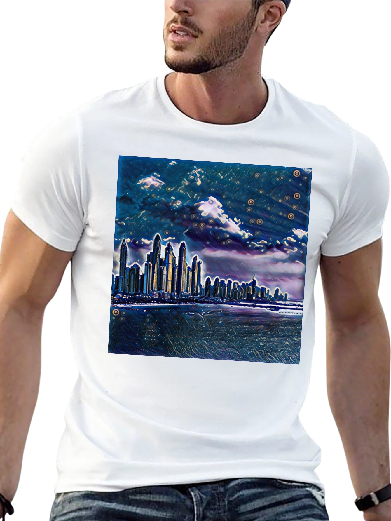Cityscape Graphic Tee - Artistic Night View T-Shirt