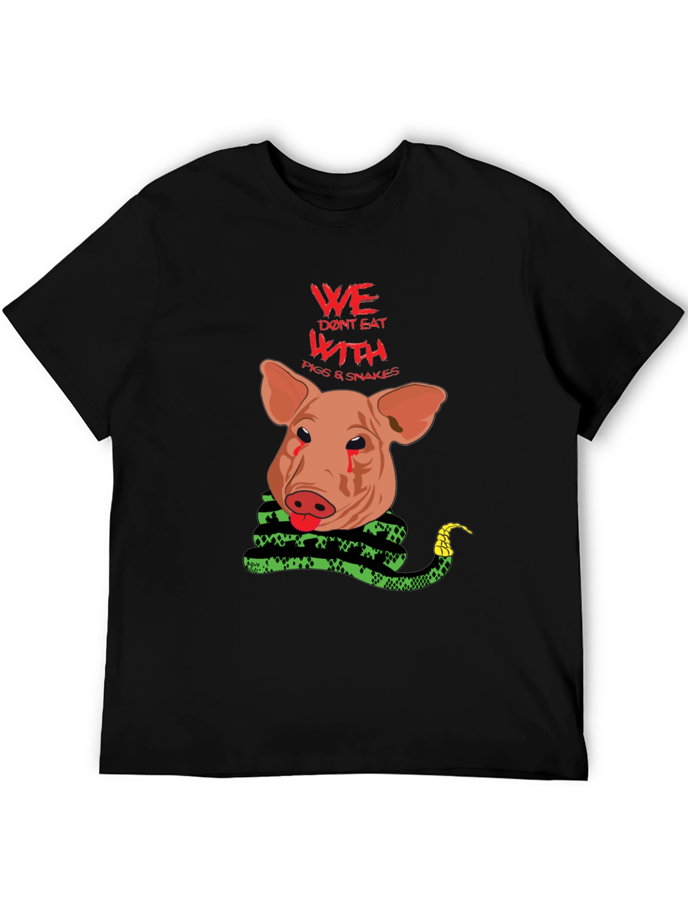 Vegan Statement Tee: Pig and Snake Graphic
