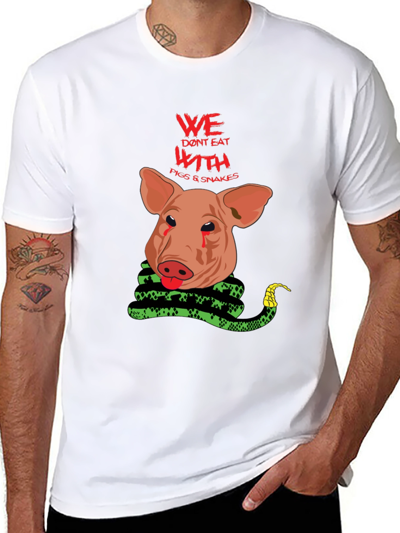Vegan Statement Tee: Pig and Snake Graphic