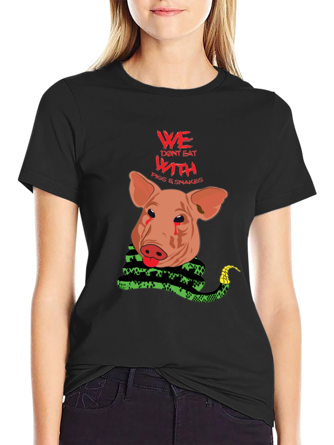 Vegan Statement Tee: Pig and Snake Graphic