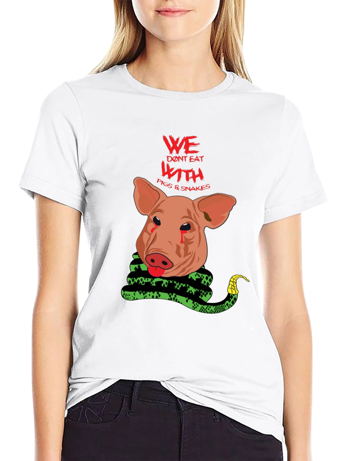 Vegan Statement Tee: Pig and Snake Graphic
