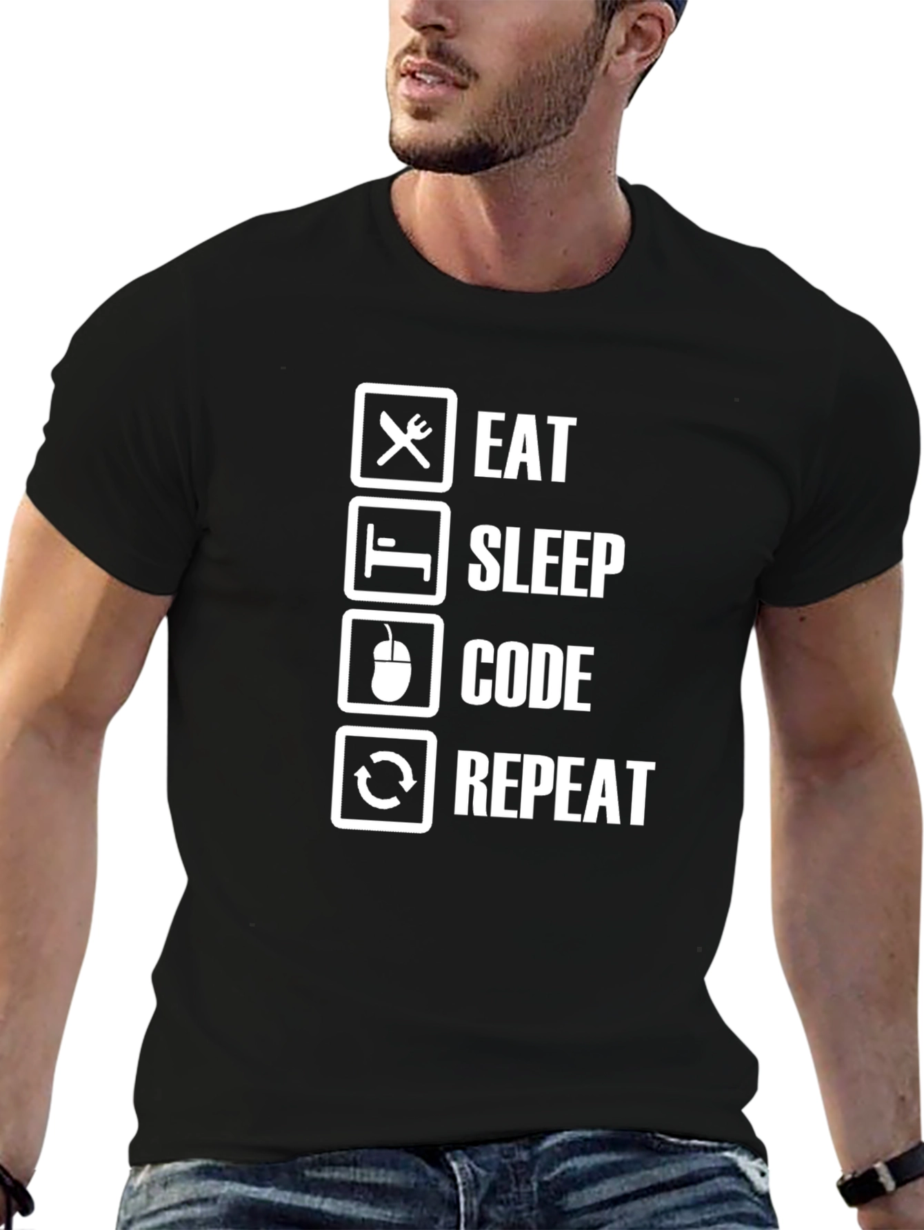 Eat Sleep Code Repeat Black T-Shirt Programmer Gift