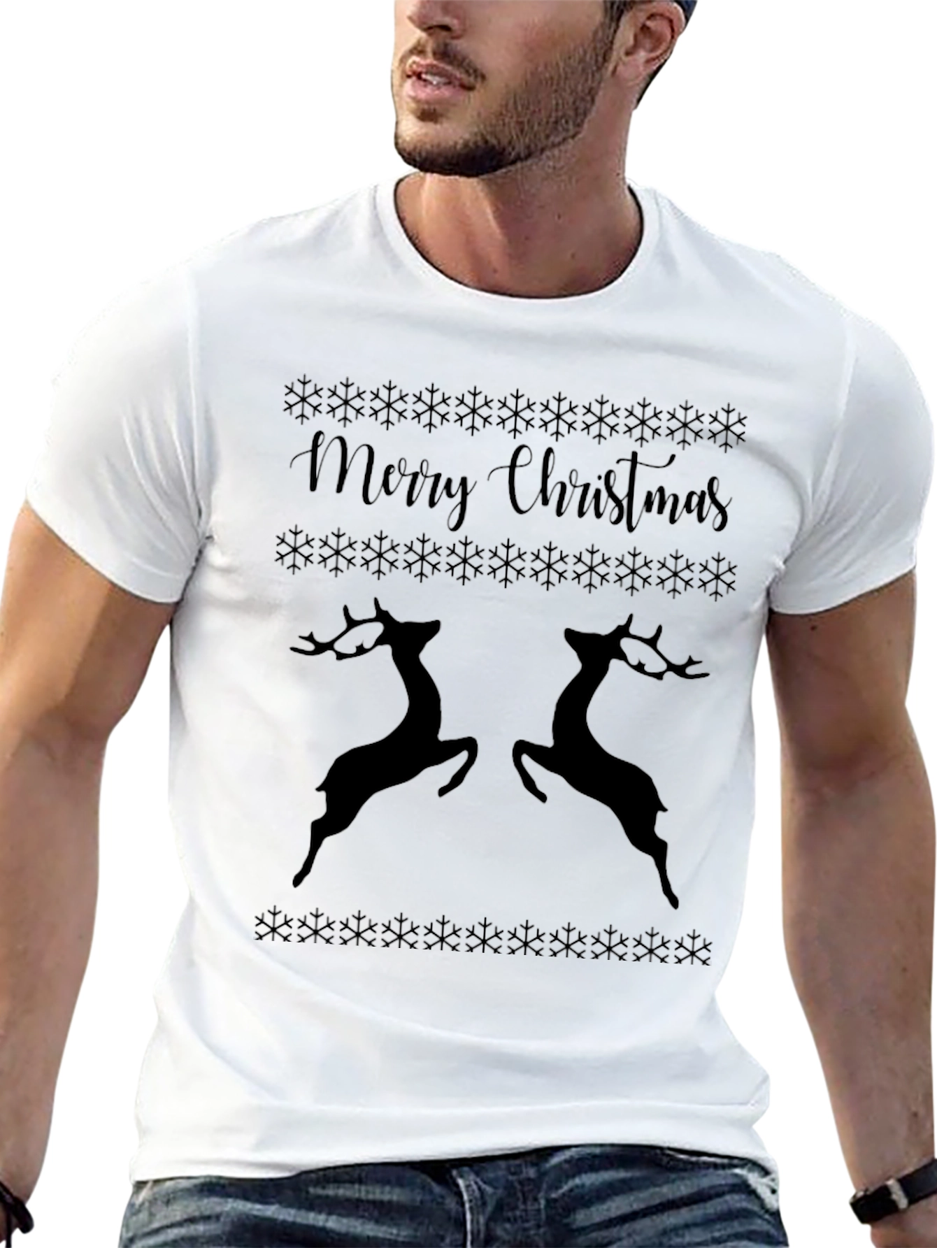 Festive Merry Christmas Reindeer Graphic Tee