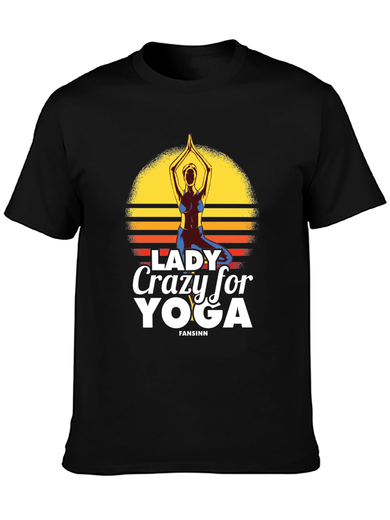 Lady Crazy For Yoga Black T-Shirt