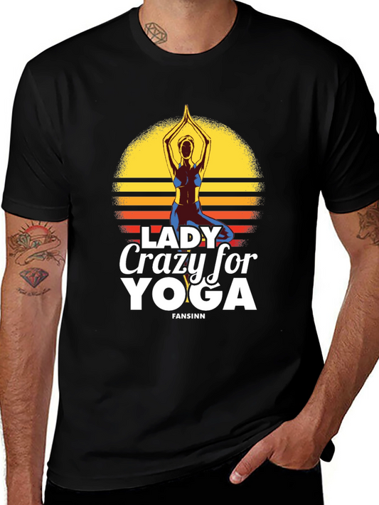 Lady Crazy For Yoga Black T-Shirt