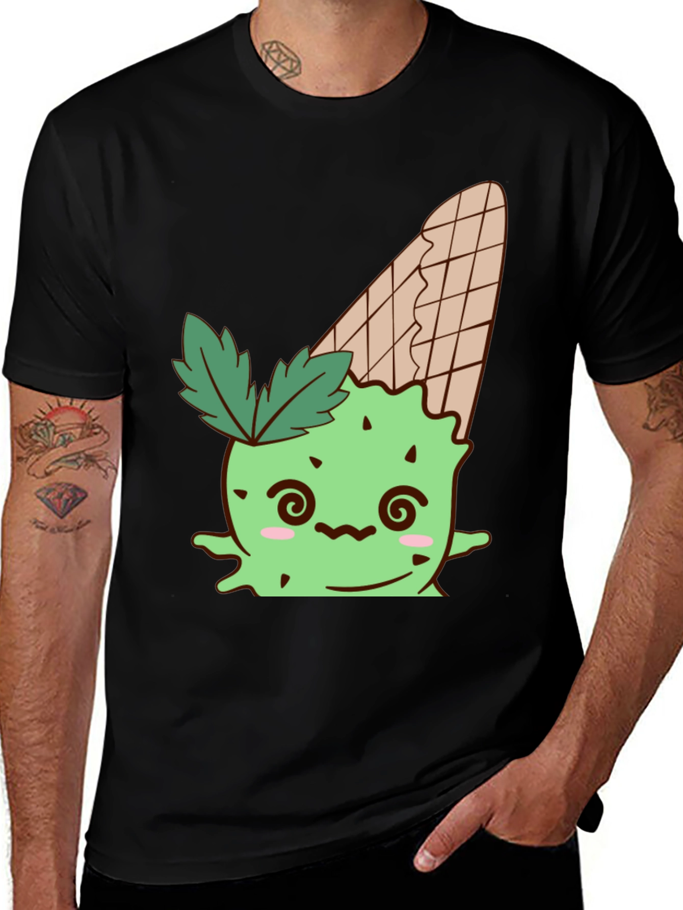 Ice Cream Cone Monster Graphic Tee - Black