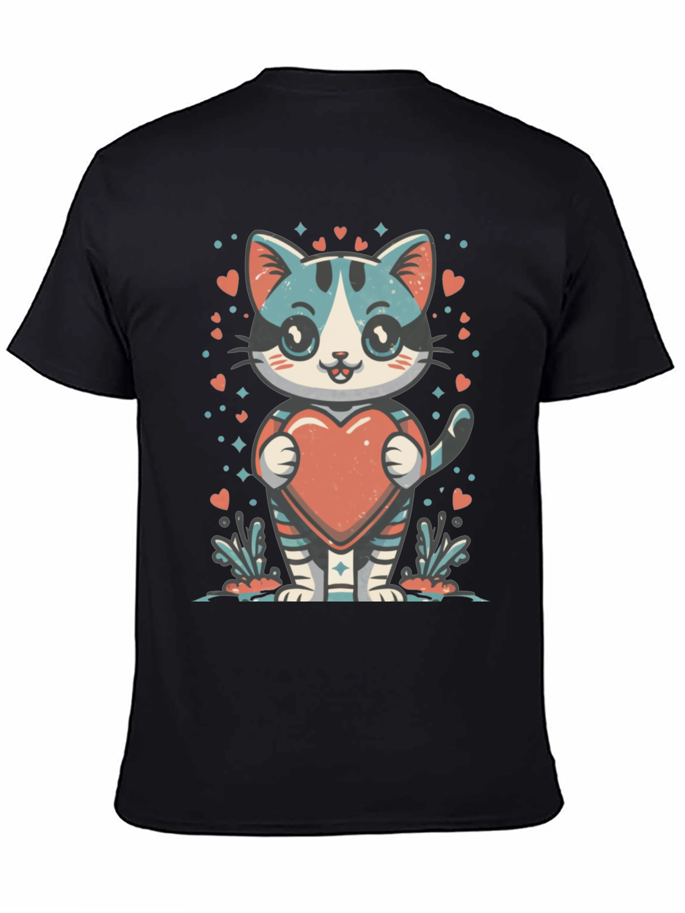 Cute Cartoon Cat with Heart Graphic Tee