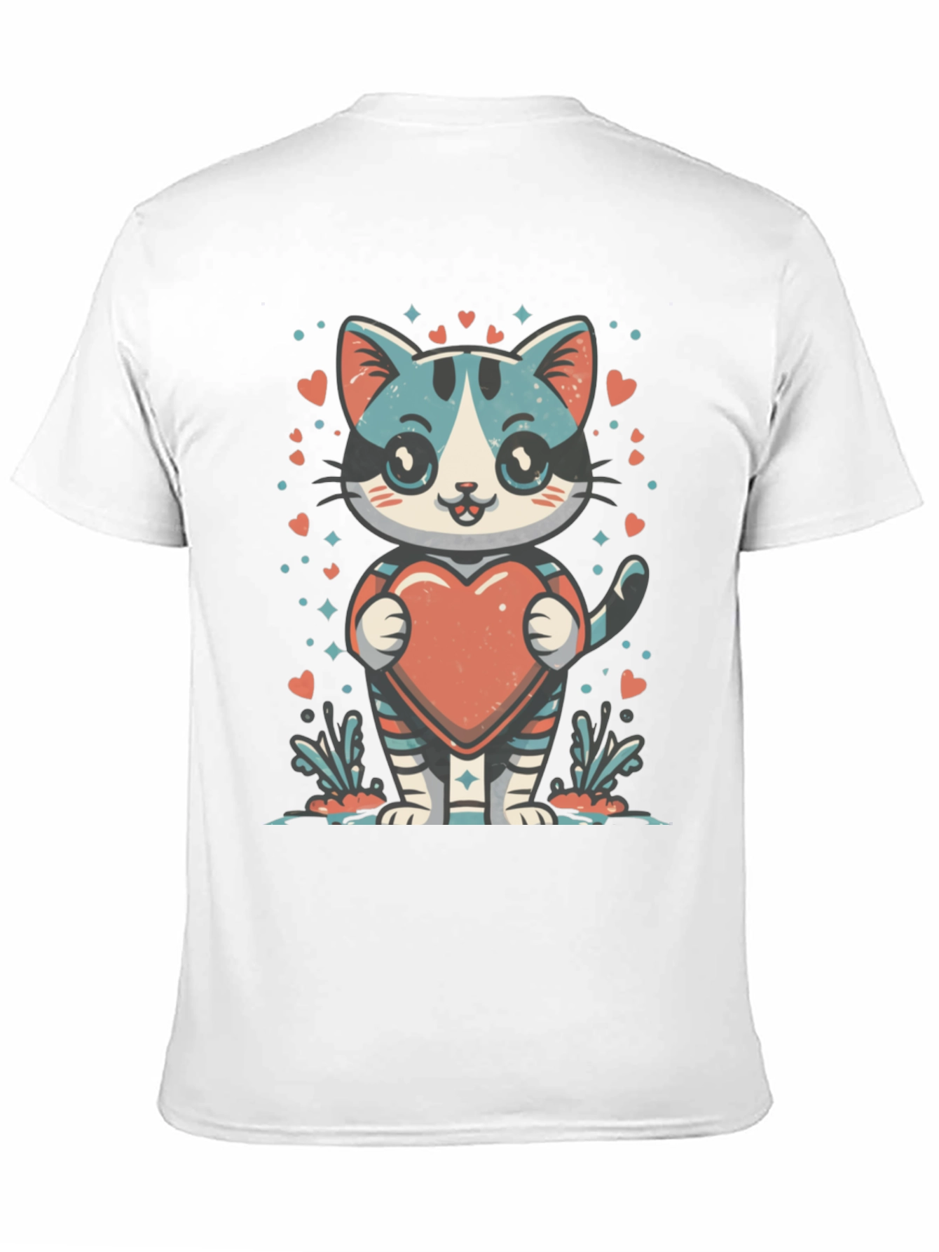 Cute Cartoon Cat with Heart Graphic Tee