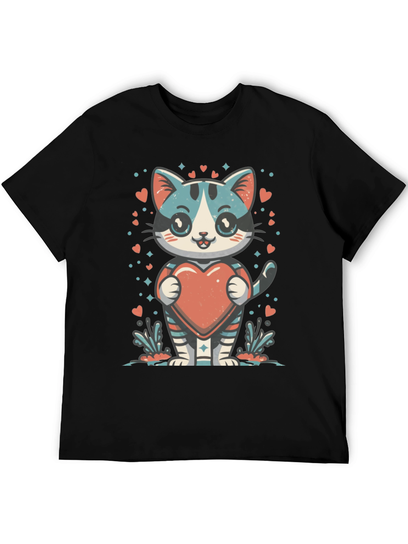 Cute Cartoon Cat with Heart Graphic Tee