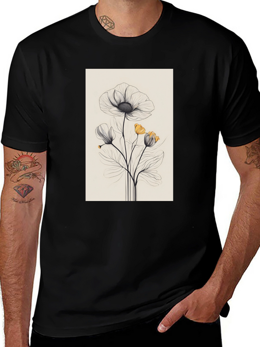 Floral Sketch Graphic Tee - Minimalist Art Shirt