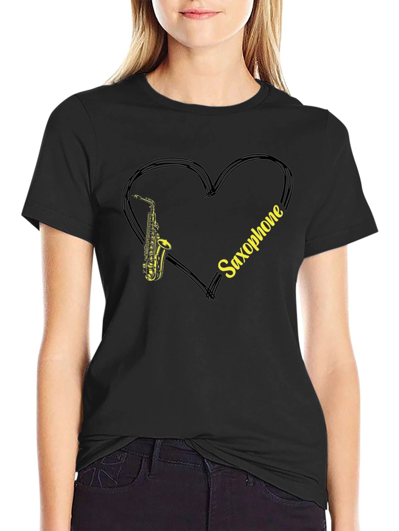 Saxophone Love Heart Graphic T-Shirt
