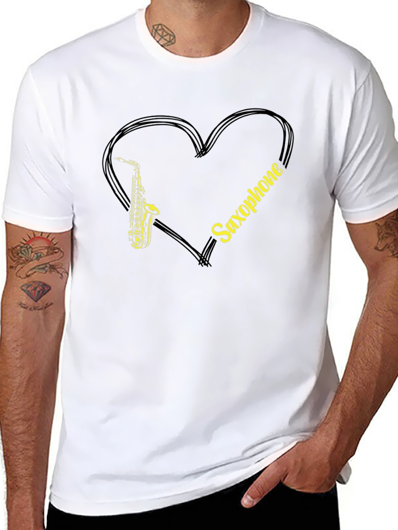Saxophone Love Heart Graphic T-Shirt