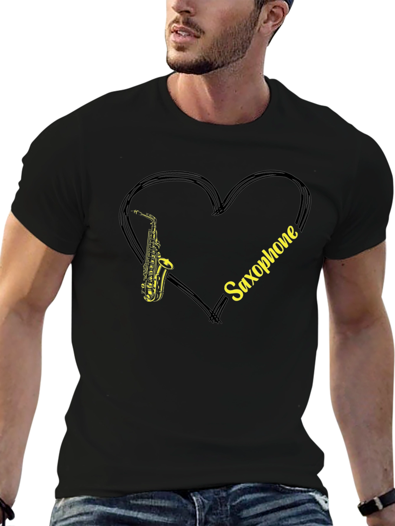 Saxophone Love Heart Graphic T-Shirt